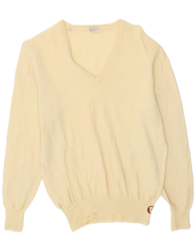 Price Rollback VINTAGE Womens V-Neck Jumper Sweater IT 52 2XL Beige Virgin Wool