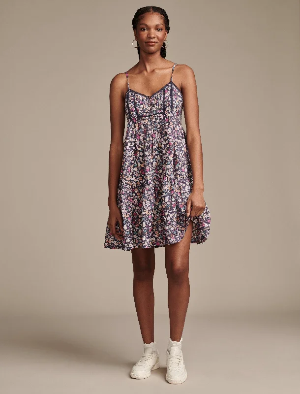 Buy More, Save More Lucky Brand Women's Printed Pintuck Bodice Mini Dress
