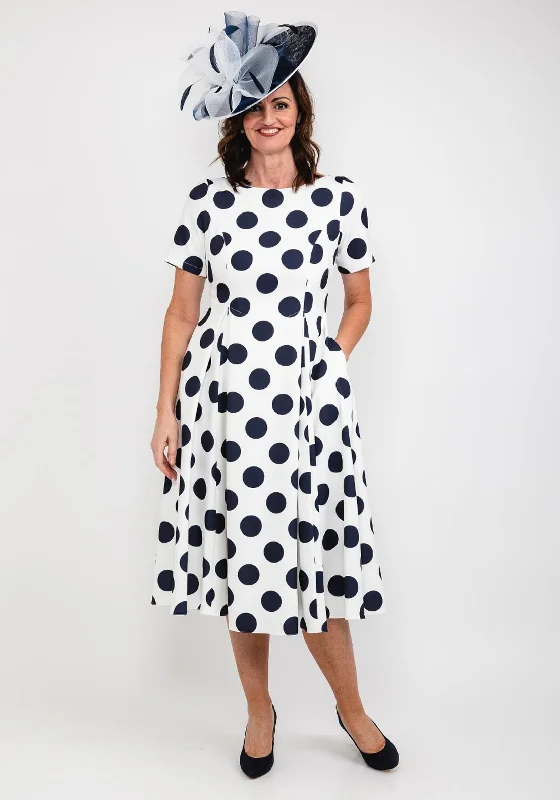 Stock Up and Save Coco Doll Cade Box Pleat Polka Dot Midi Dress, White