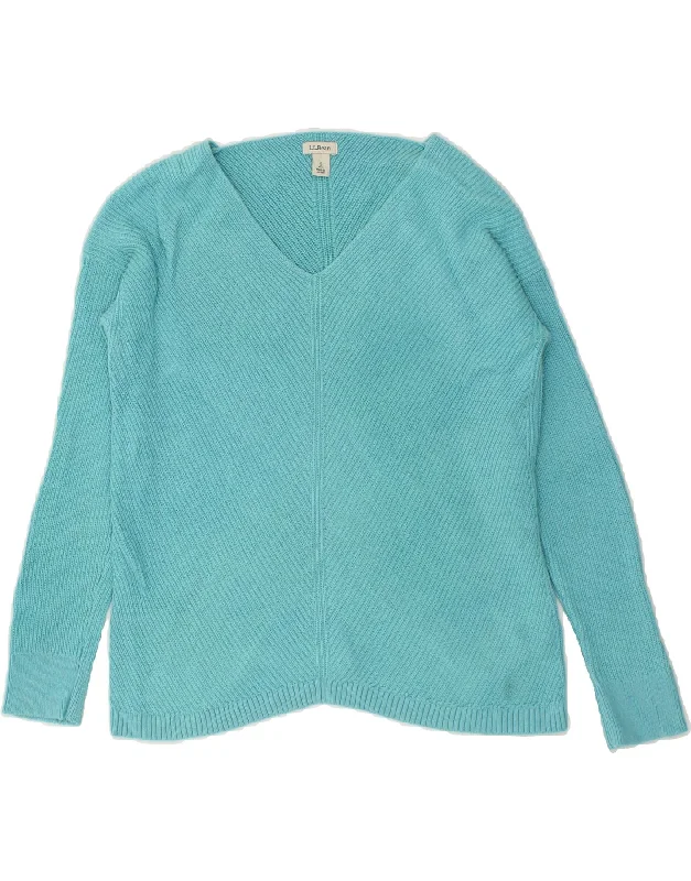 L.L.BEAN Womens Oversized V-Neck Jumper Sweater UK 10 Small Turquoise