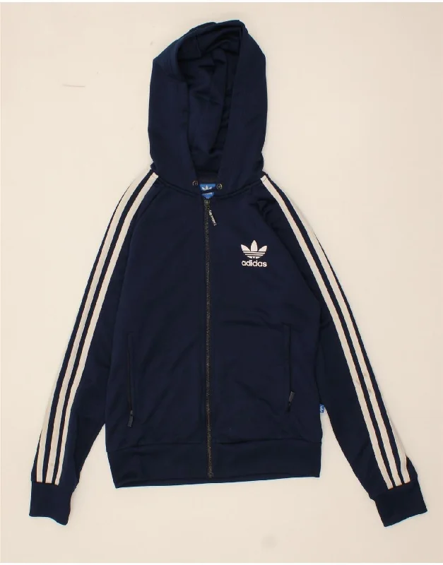 Price Rollback ADIDAS Womens Zip Hoodie Sweater UK 8 Small Navy Blue Polyester