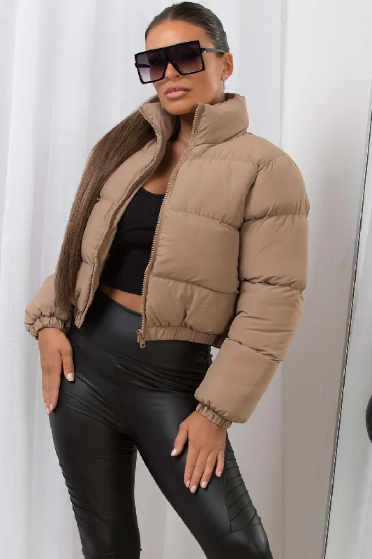 Crop Puffer Jacket Beige