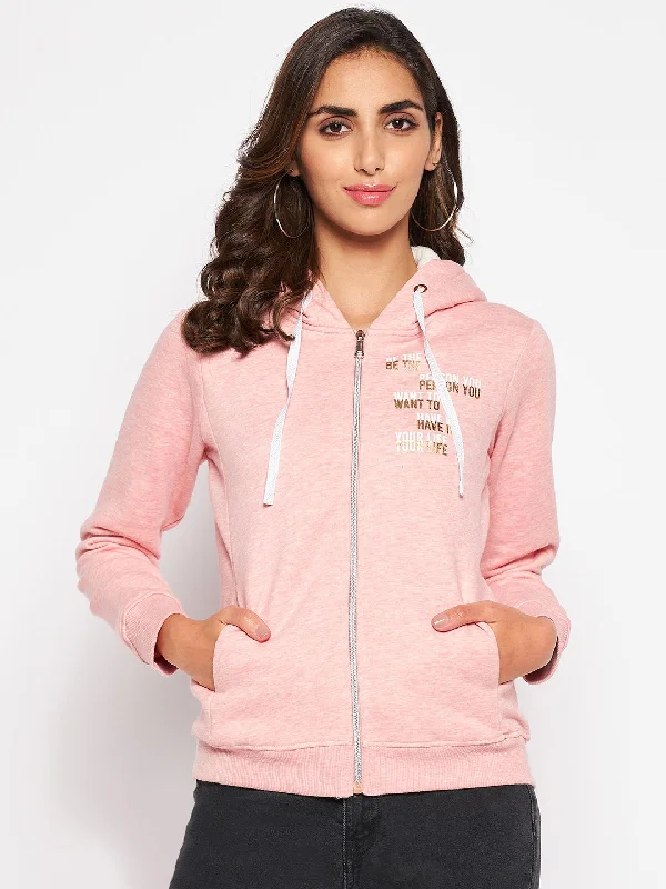 Loyalty Reward Women's Casual  Peach Regular Full Sleeve Zipthru  Sweatshirt