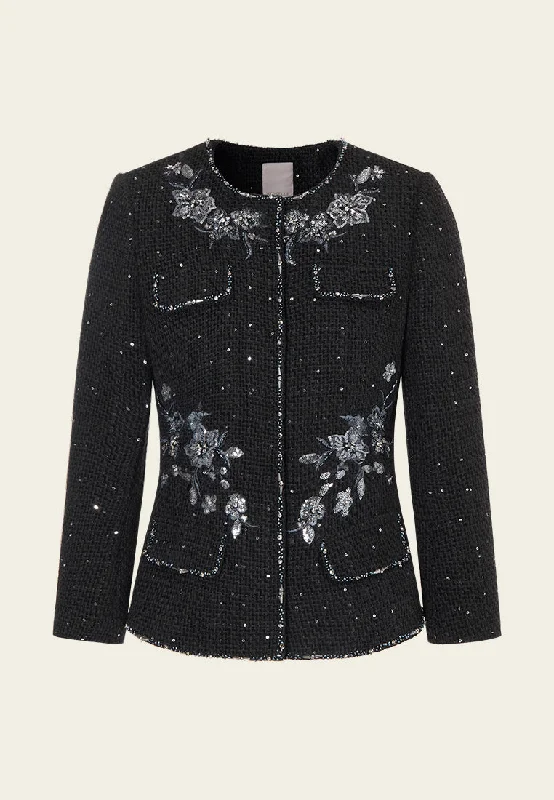 Sequin-detail Embroidered Flap Pocket Jacket