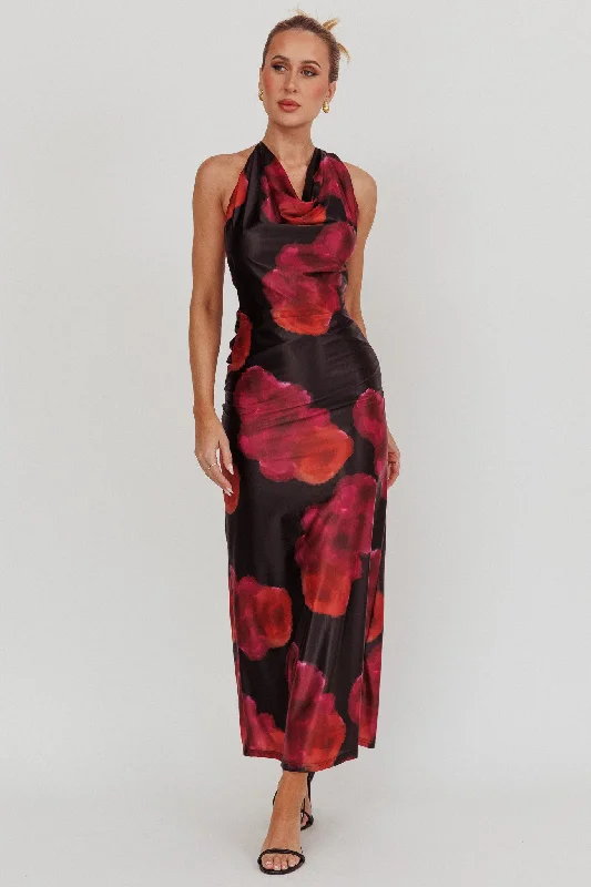 Bonus Savings Lustrous Cowl Neck Maxi Dress Pink