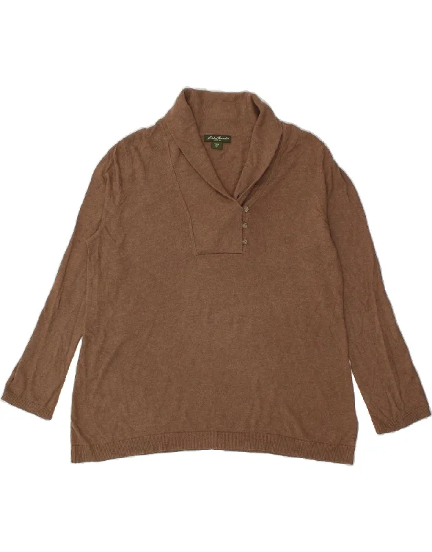 Instant Discount EDDIE BAUER Womens Shawl Neck Jumper Sweater UK 20 2XL Brown Cotton
