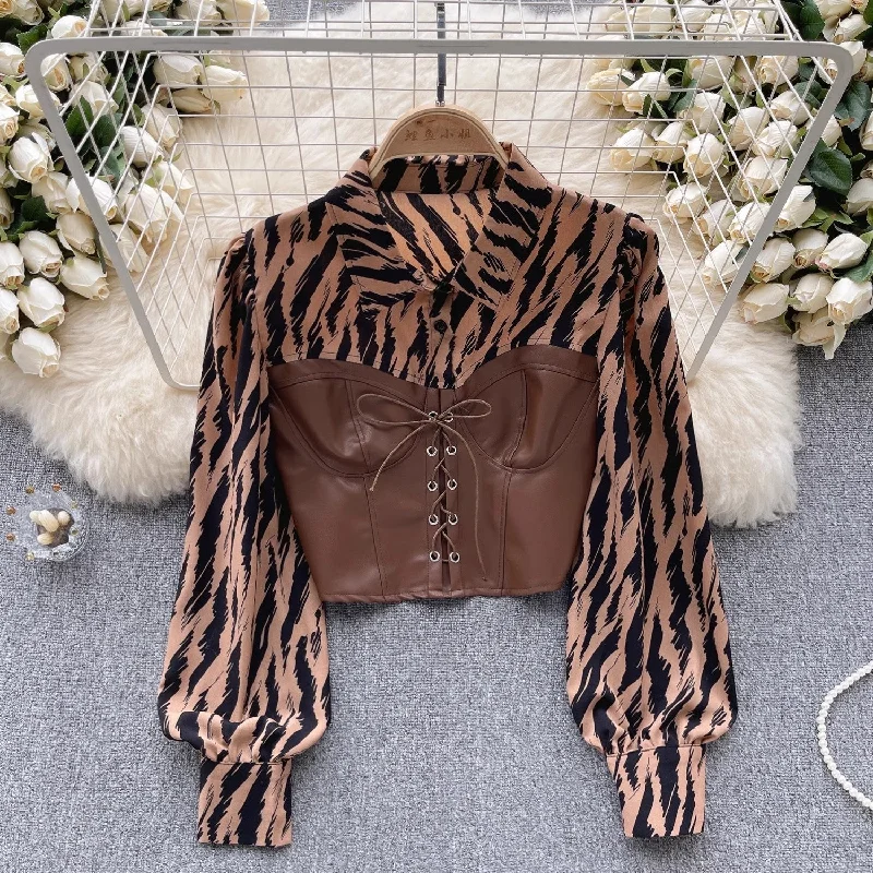 Lowest Price hot girl style print shirt for women long-sleeved  short top     S4614
