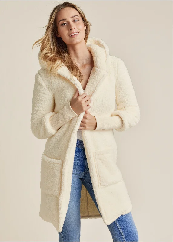 Act Fast Cozy Sherpa Hooded Jacket  - Beige