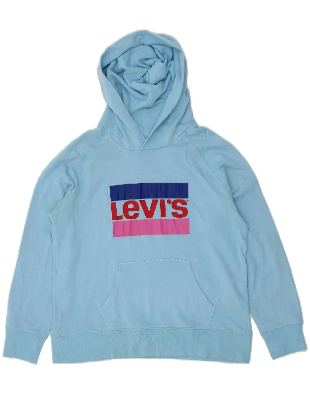 LEVI'S Womens Oversized Graphic Hoodie Jumper UK 10 Small Blue Cotton