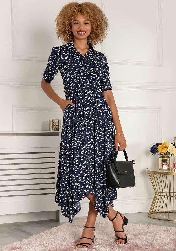 Jolie Moi Alys Print Hanky Hem Dress, Navy