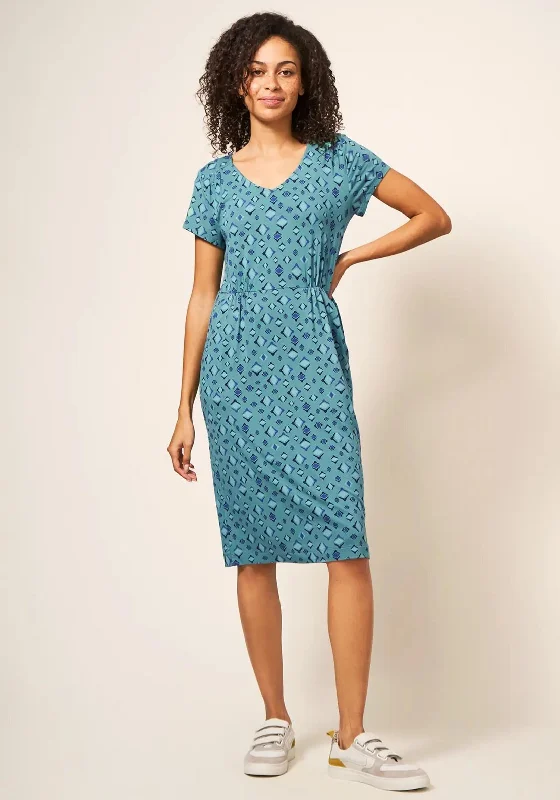 White Stuff Tallie Print Jersey Dress, Teal