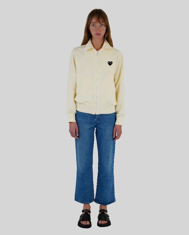 Limited Time Offer T255 BLACK HEART PRINT ON BACK ZIP SWEAT / IVORY
