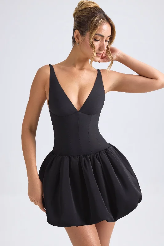 Massive Deals Lace-Up Bubble Hem Corset Micro Mini Dress in Black
