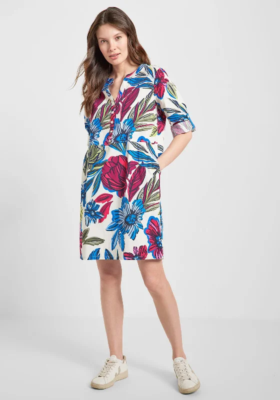 Cecil Floral Print Mini Smock Dress, White & Blue Multi