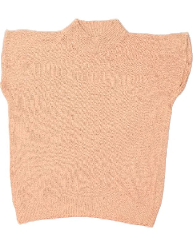 Price Cut VINTAGE Womens Short Sleeve Turtle Neck Jumper Sweater UK 14 Medium Pink