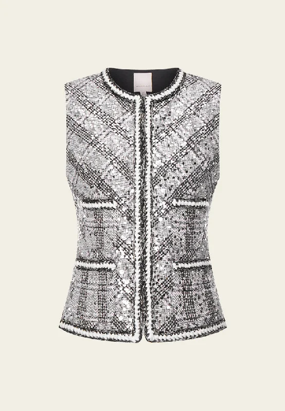 Weekend Flash Sale Argyle Plaid Sequin Tweed Vest