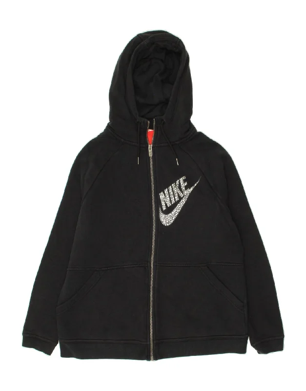Don't Wait NIKE Womens Graphic Zip Hoodie Sweater UK 16 Large Black Cotton