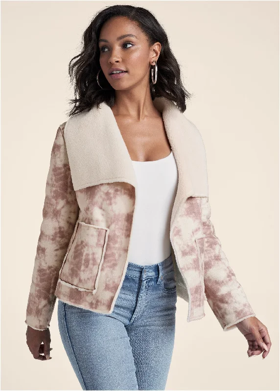 Final Markdown Faux-Suede Tie-Dye Jacket - White & Pink