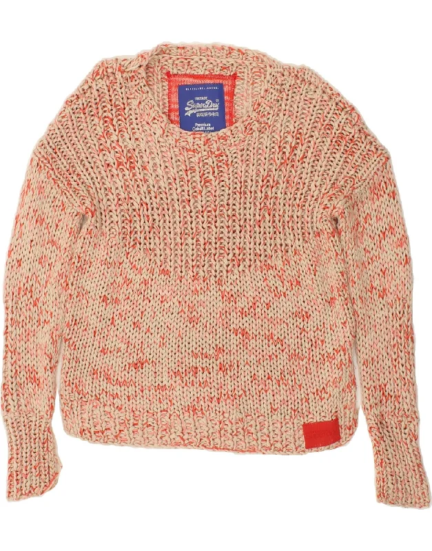 SUPERDRY Womens Crop Oversized Crew Neck Jumper Sweater UK 10 Small Red