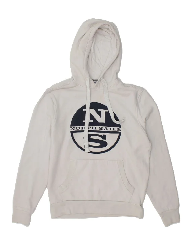 NORTH SAILS Womens Graphic Hoodie Jumper UK 14 Medium White Cotton