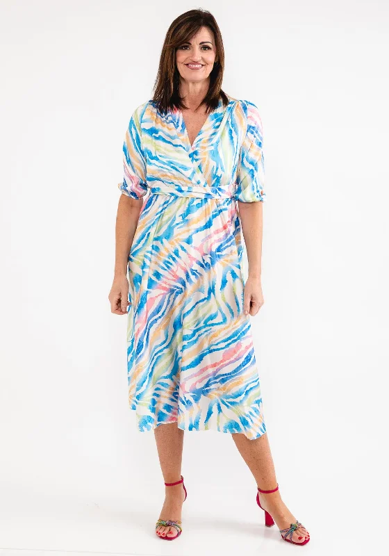 Discount Extravaganza Seventy1 One Size Colourful Tiger Print Midi Dress, Blue Multi