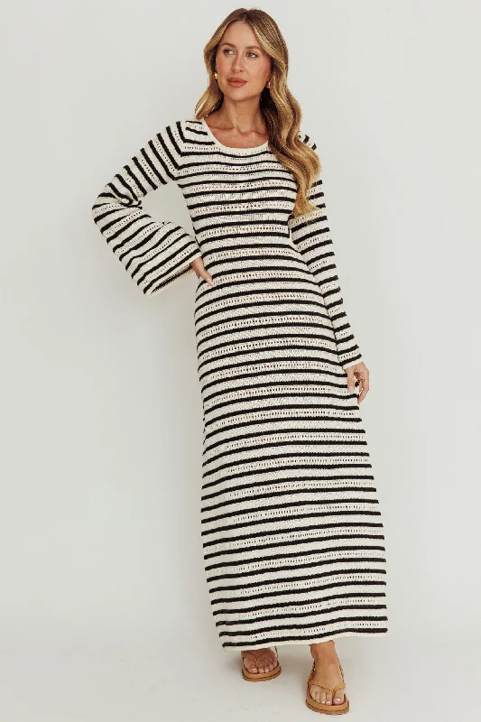 Instant Discount Meredith Long Sleeve Cut-Out Maxi Dress Cream Black