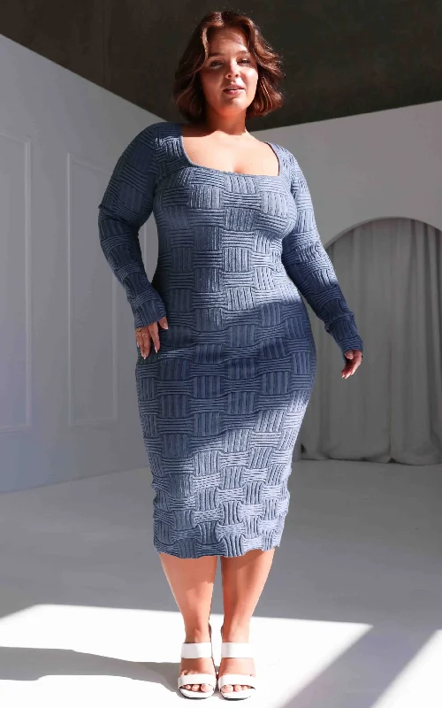 Savings Spectacular Miya Knit Midi Dress - Blue Marle