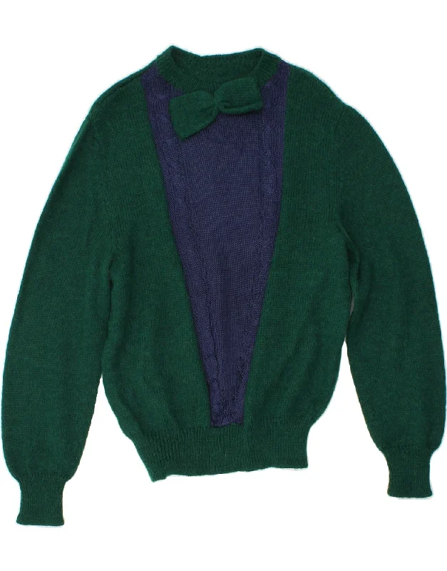 VINTAGE Womens Crew Neck Jumper Sweater UK 14 Large Green Colourblock