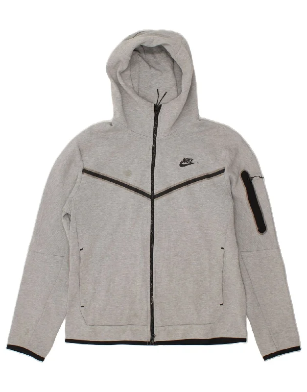 NIKE Womens Zip Hoodie Sweater UK 14 Medium Grey Cotton