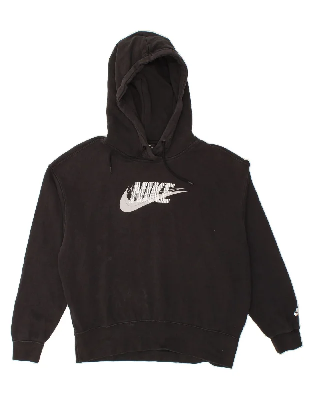 NIKE Womens Oversized Graphic Hoodie Jumper UK 6 XS Black Cotton