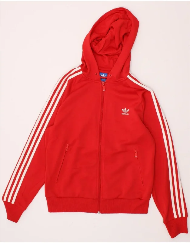 Great Deals ADIDAS Womens Zip Hoodie Sweater UK 16 Large Red Cotton