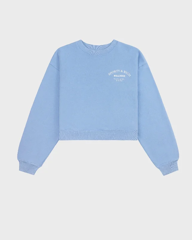 Discount Mania WELLNESS STUDIO CROPPED CREWNECK / SKY BLUE WHITE