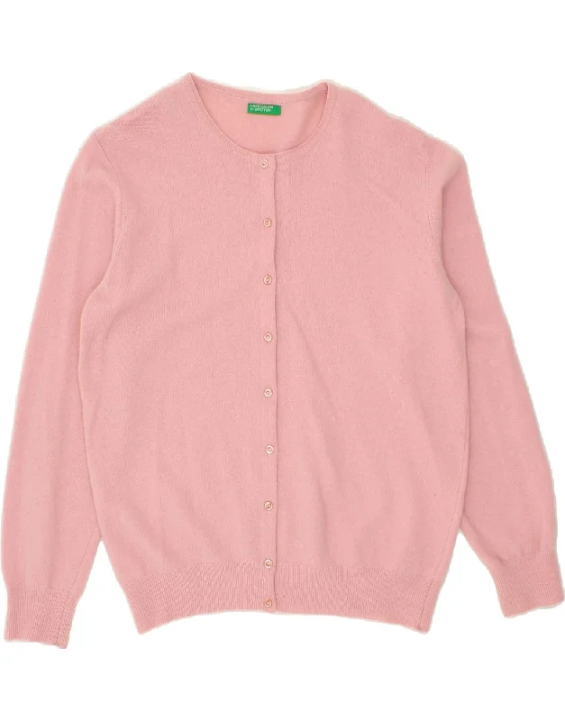 BENETTON Womens Cardigan Sweater UK 14 Medium Pink Wool