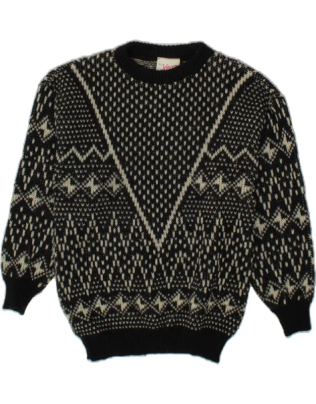 Weekend Deal BHS Womens Boat Neck Jumper Sweater UK 12 Medium Black Fair Isle Wool