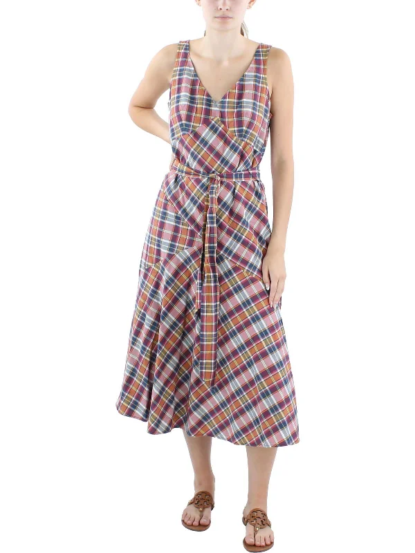 Hot Deal Madras Womens Plaid Cotton Midi Dress