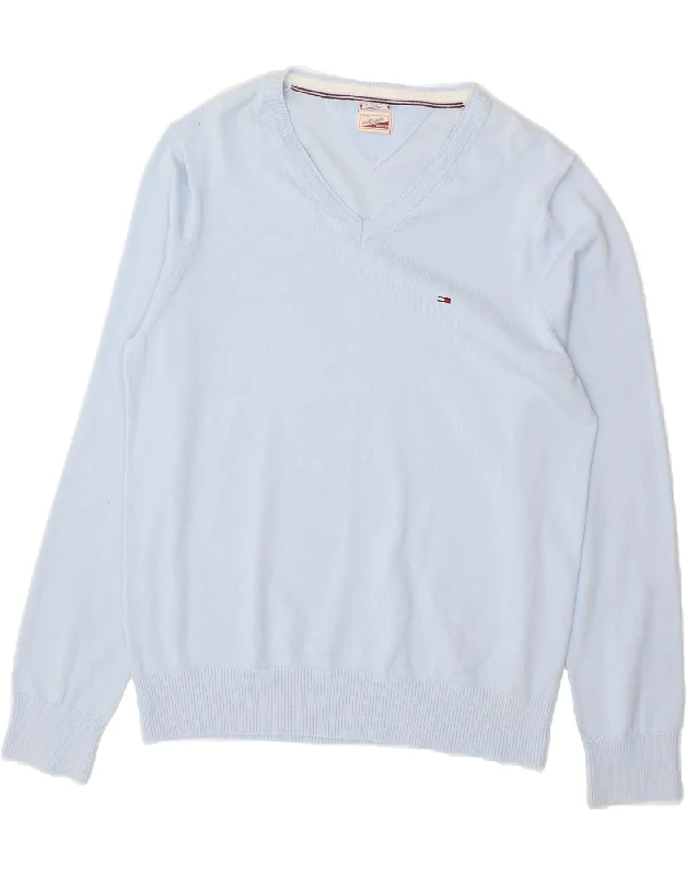 Massive Deals TOMMY HILFIGER Womens V-Neck Jumper Sweater UK 18 XL Blue Cotton
