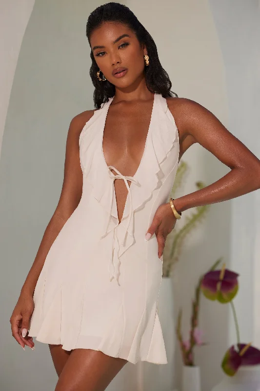 Must-Have Deals Halter Neck Ruffle A-Line Mini Dress in Ivory