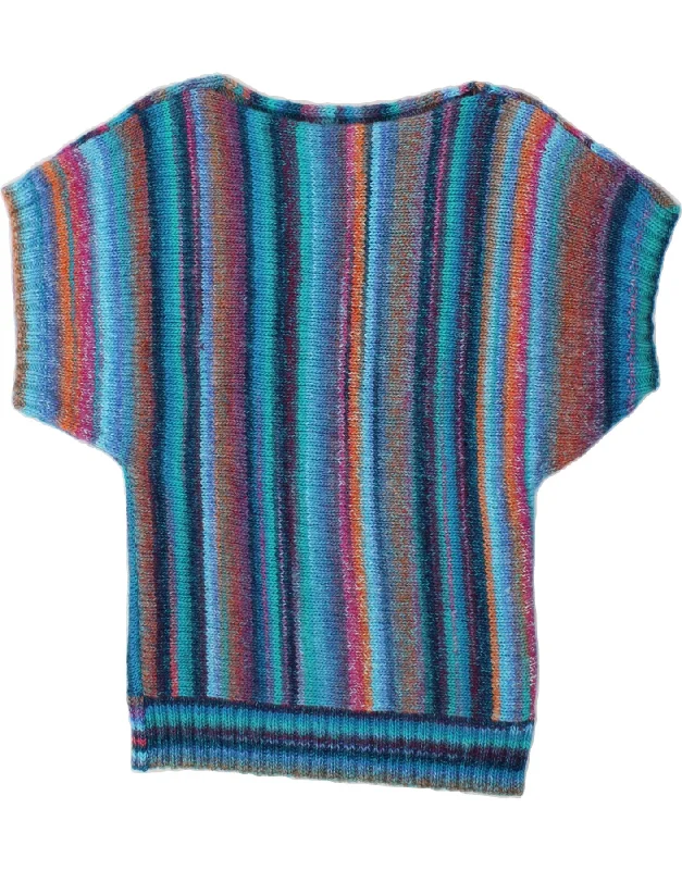 Hurry In VINTAGE Womens Short Sleeve Boat Neck Jumper Sweater UK 14 Medium Blue