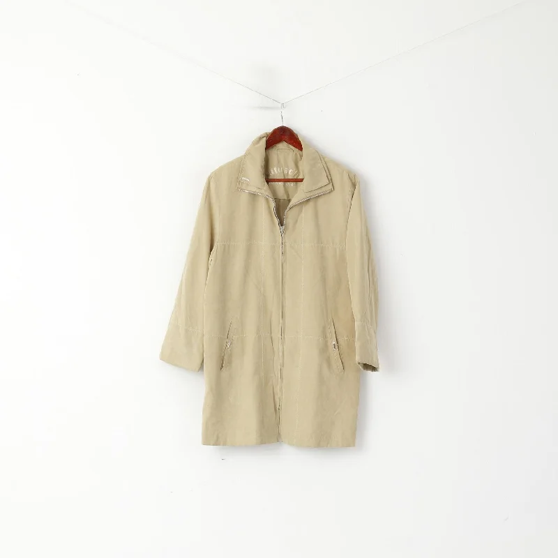 Exclusive Offers Nitusch Women 38 M Coat Beige Boho Full Zipper Retro Shoulder Pads Lightweight Top