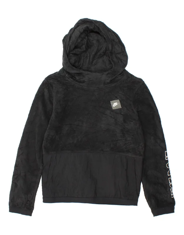Massive Deals NIKE Womens Graphic Hooded Fleece Jumper UK 14 Large Black Colourblock