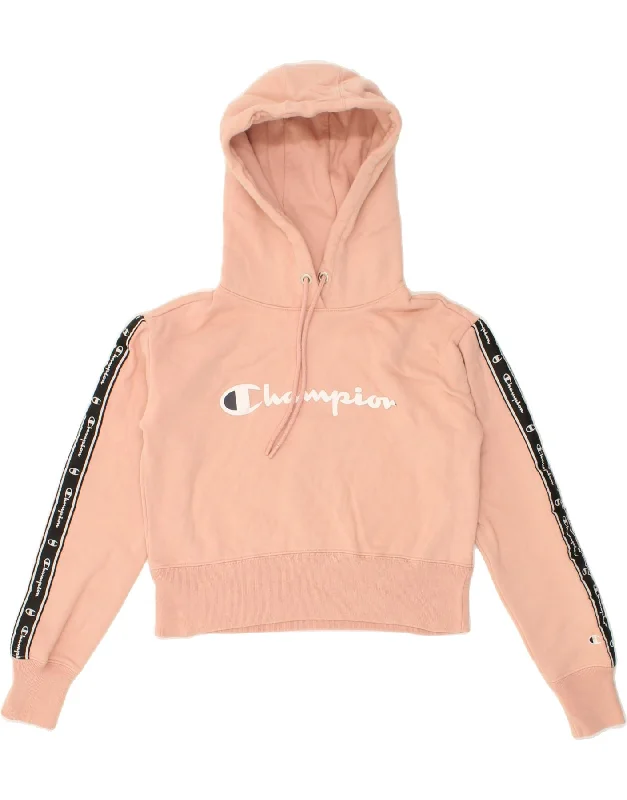 Special Promotion CHAMPION Womens Crop Graphic Hoodie Jumper UK 10 Small Pink Colourblock Special Promotion CHAMPION Womens Crop Graphic Hoodie Jumper UK 10 Small Pink Colourblock
