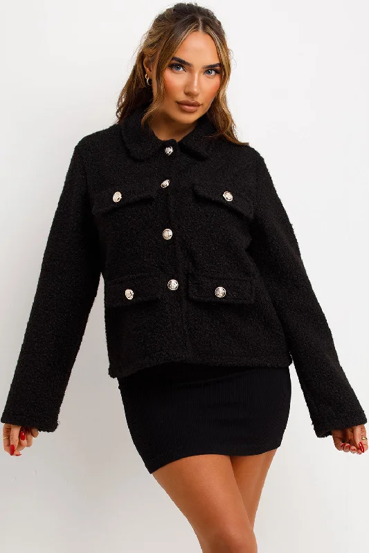 Black Boucle Jacket Whit Gold Buttons