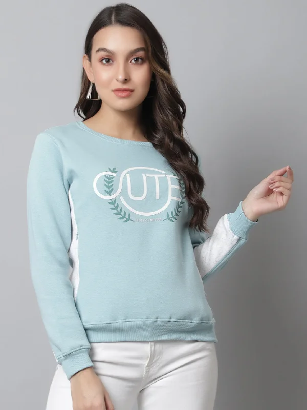 Discount Days Women's Casual  Aqua Regular Full Sleeve Color block Pullover Sweatshirt