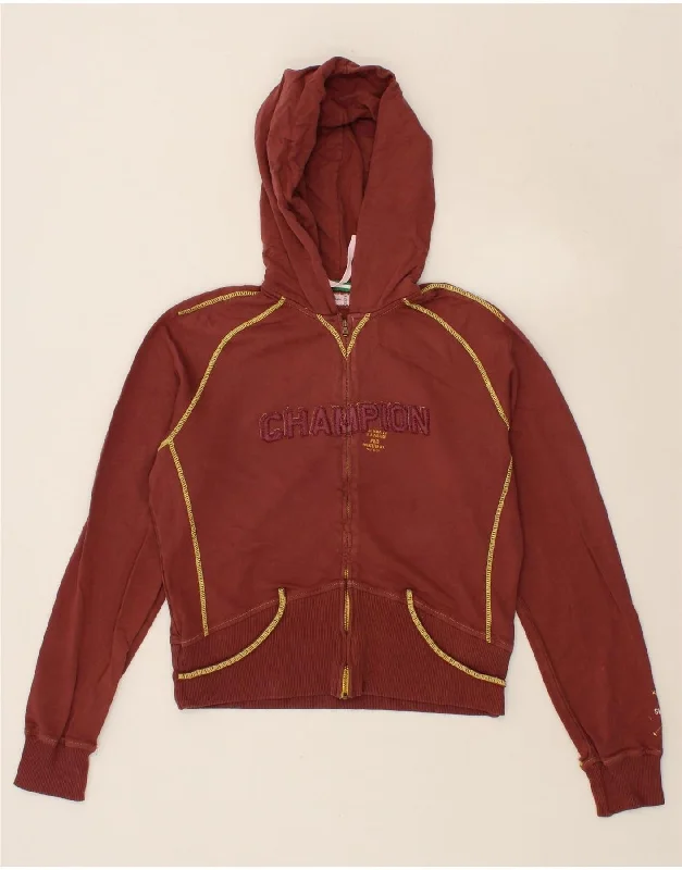 CHAMPION Womens Graphic Zip Hoodie Sweater UK 16 Large Maroon Cotton