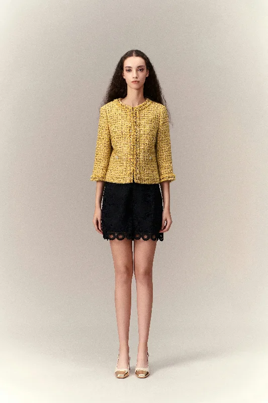 Take Advantage Fray Checked Tweed Jacket