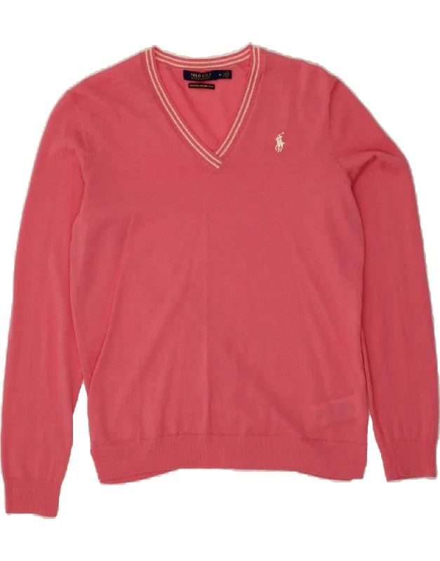 POLO RALPH LAUREN Womens V-Neck Jumper Sweater UK 14 Medium Pink