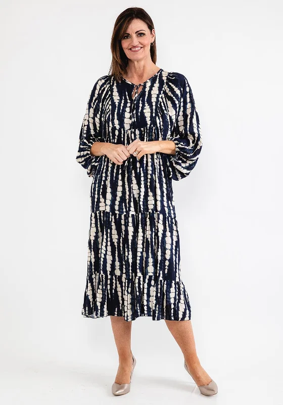 Discount Deals d.e.c.k. by Decollage One Size Print Smock Dress, Navy