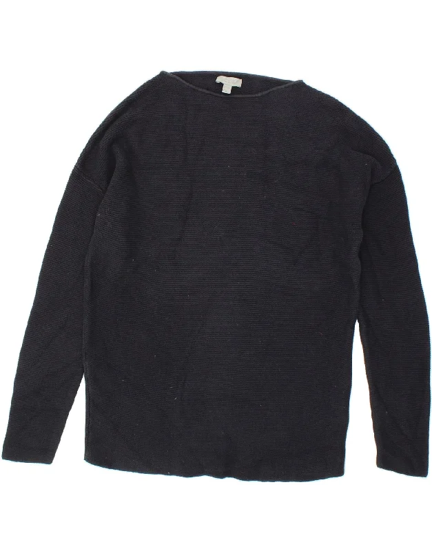 Sneak Peek Sale COS Womens Longline Boat Neck Jumper Sweater UK 14 Medium Navy Blue Cotton