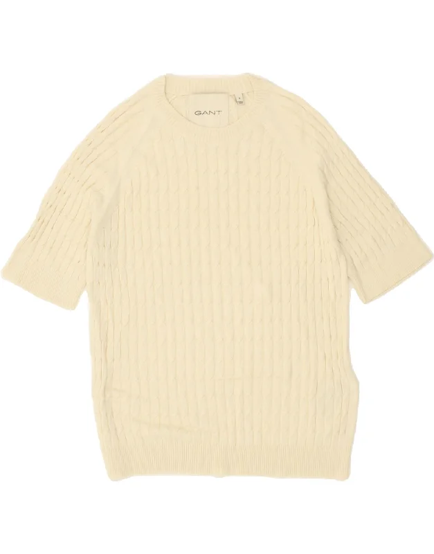 GANT Womens Short Sleeve Crew Neck Jumper Sweater UK 10 Small Beige