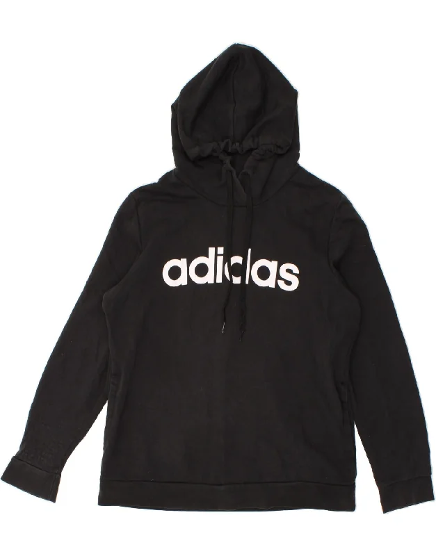 ADIDAS Womens Oversized Graphic Hoodie Jumper UK 20/22 XL Black Cotton